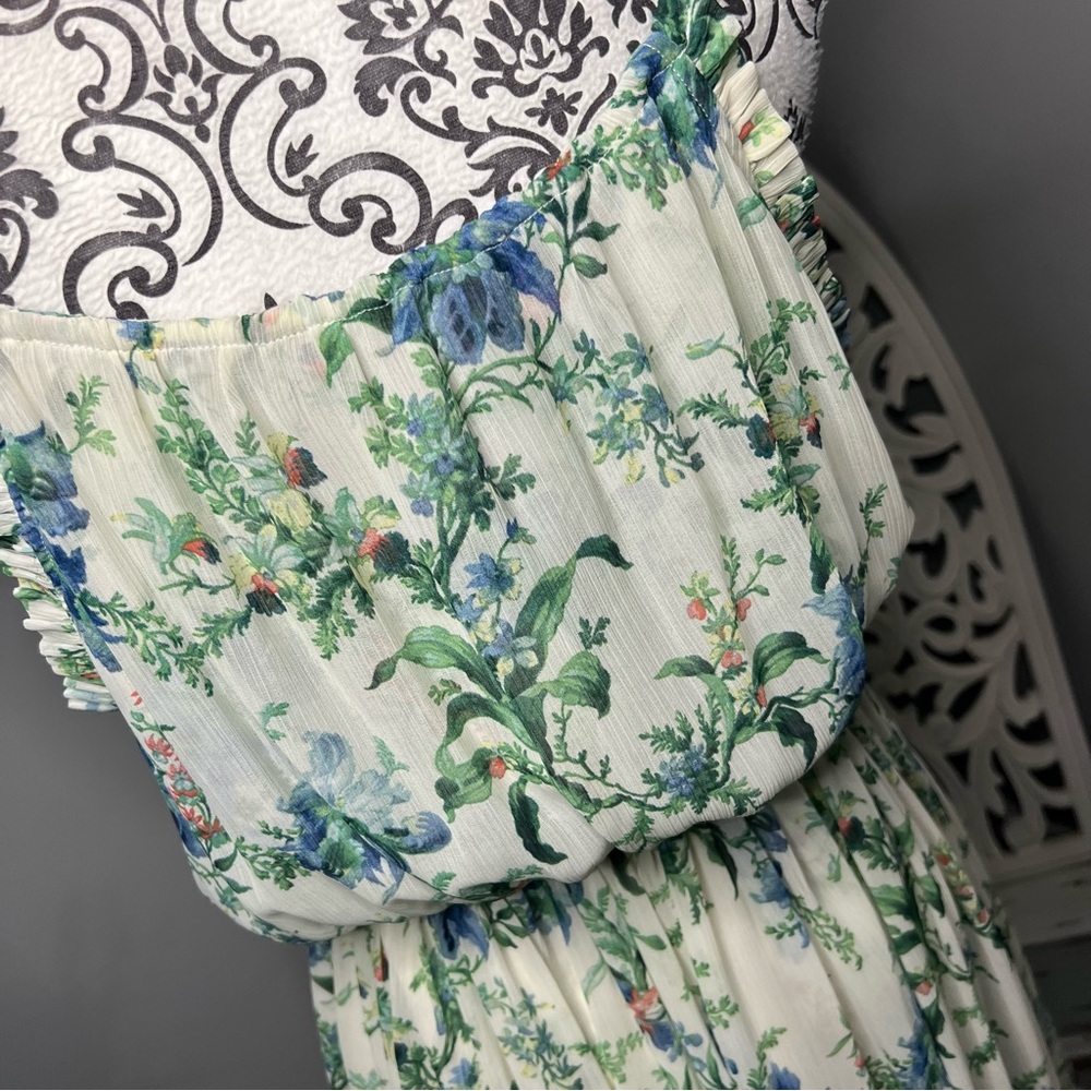 Zara Boho Floral Ruffle Mini A-Line Dress Size Large NWT Resortwear Beach - Picture 11 of 13